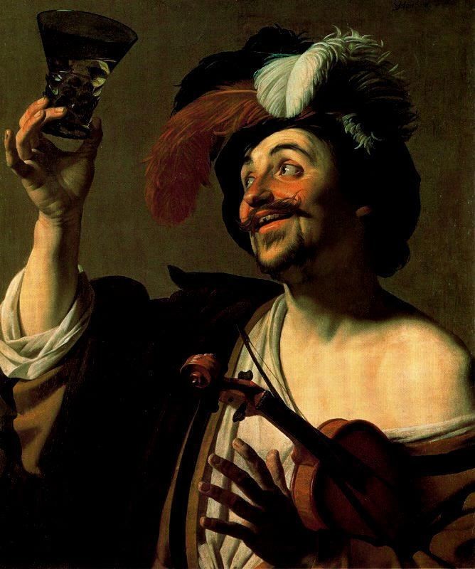 Скрипач с бокалом вина, 1624. Художник Геррит ван Хонтхорст