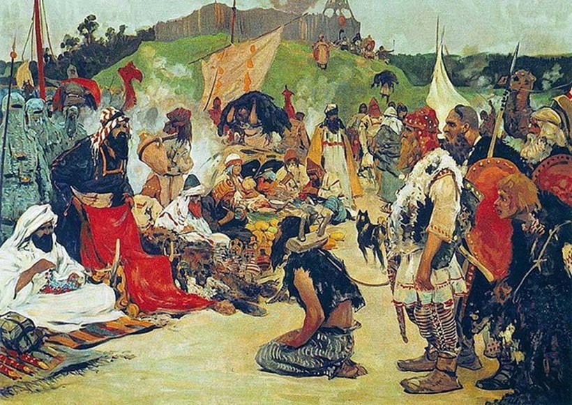 «Торг в стане восточных славян». Художник С.Иванов. 1913 г. Русь продавала рабов хазарам