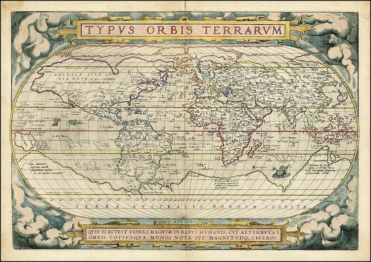 Typus Orbis Terrarum Авраама Ортелия, издание 1572 года