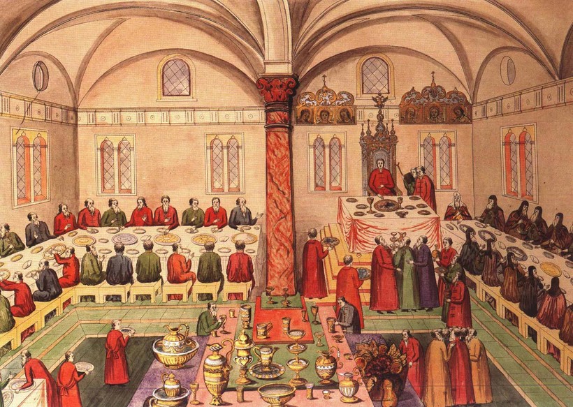 «Царский пир в Грановитой палате Московского Кремля», миниатюра, 1673 г. «Царский пир в Грановитой палате Московского Кремля», миниатюра, 1673 г.