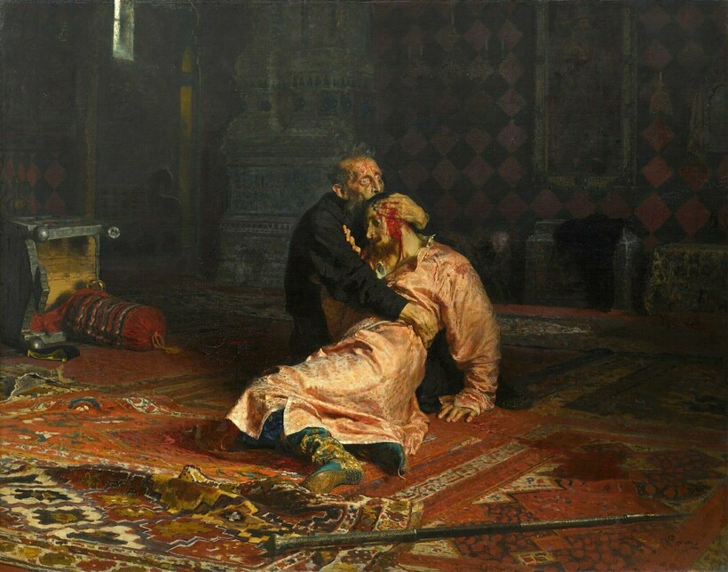 «Иван Грозный убивает своего сына», 1883-1885 годы. Илья Репин «Иван Грозный убивает своего сына», 1883-1885 годы. Илья Репин