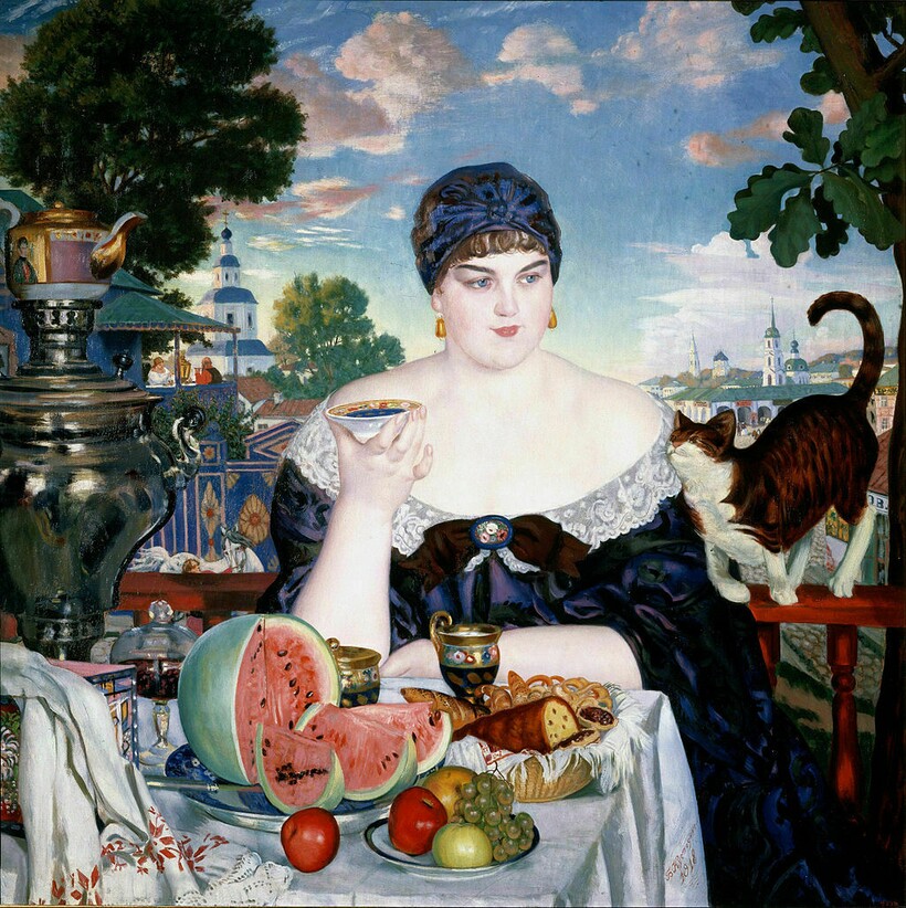 «Купчиха за чаем», 1918 г. Б. Кустодиев «Купчиха за чаем», 1918 г. Б. Кустодиев
