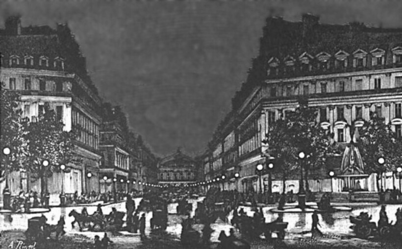 Париж, освещенный ночью. 1878 год Париж, освещенный ночью. 1878 год