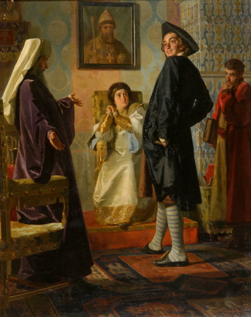 «Петр I перед матерью царицей Натальей», 1903 год. Николай Неврев «Петр I перед матерью царицей Натальей», 1903 год. Николай Неврев