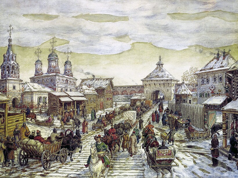 «У Мясницких ворот Белого города в XVII в.», 1926 год. Аполлинарий Васнецов «У Мясницких ворот Белого города в XVII в.», 1926 год. Аполлинарий Васнецов