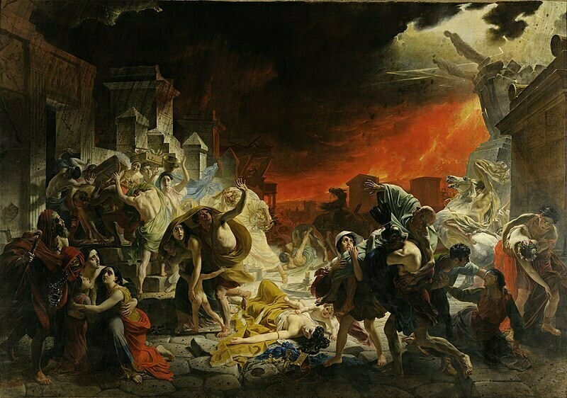 «Последний день Помпеи», законченная Карлом Брюлловым в 1833 году. Художник побывал на раскопках и был впечатлен этой трагедией «Последний день Помпеи», законченная Карлом Брюлловым в 1833 году. Художник побывал на раскопках и был впечатлен этой трагедией