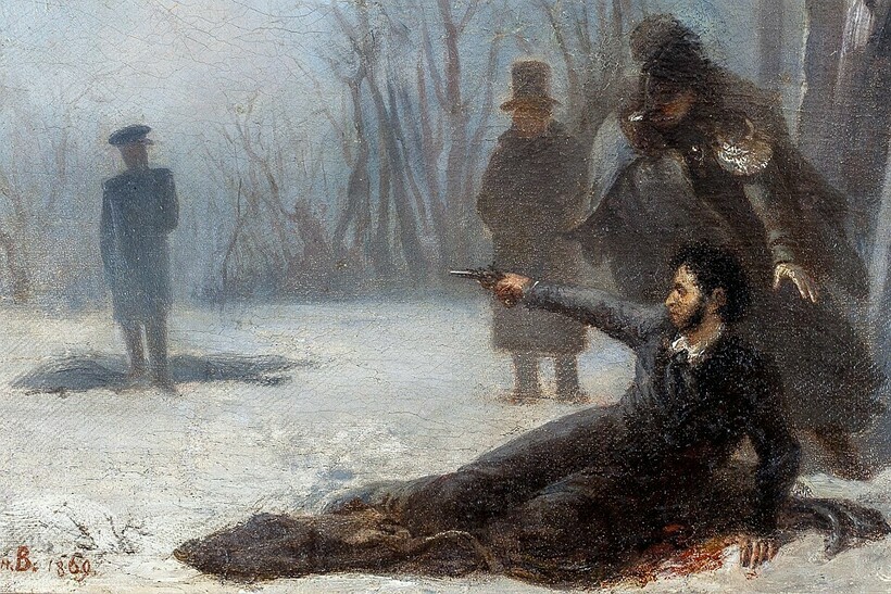 «Последний выстрел А. С. Пушкина», 1869 год. Адриан Волков «Последний выстрел А. С. Пушкина», 1869 год. Адриан Волков