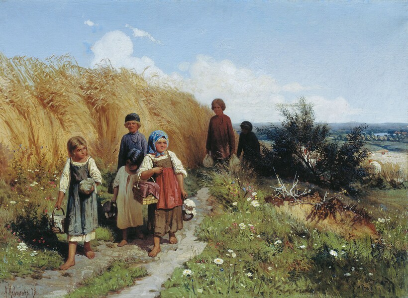 «Жнитво» («Дети, несущие в поле обед жницам»), 1878 год. Алексей Кившенко «Жнитво» («Дети, несущие в поле обед жницам»), 1878 год. Алексей Кившенко