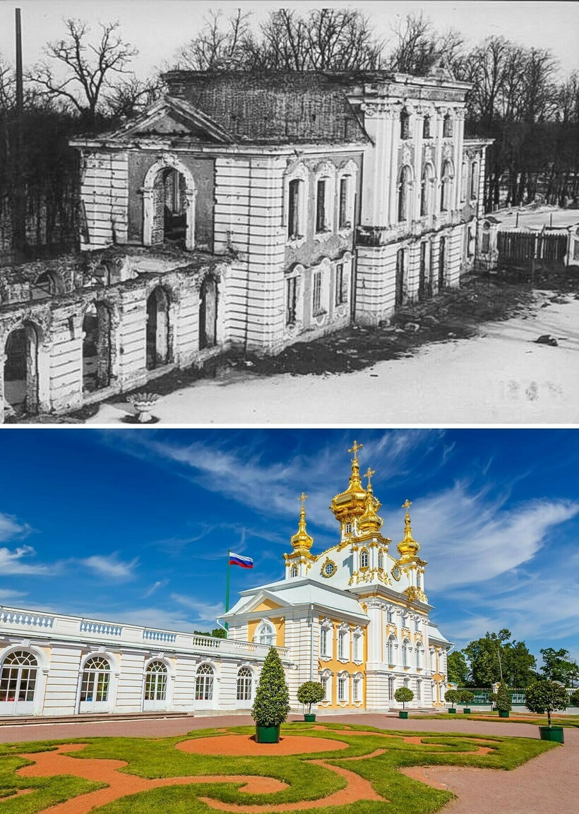 Музей «Церковный корпус» после отхода немцев и сегодня. Фото: legion-media.ru Музей «Церковный корпус» после отхода немцев и сегодня. Фото: legion-media.ru