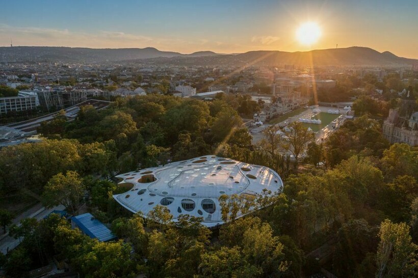 Вид на парк и дом-гриб сверху. Фото: dezeen.com Вид на парк и дом-гриб сверху. Фото: dezeen.com