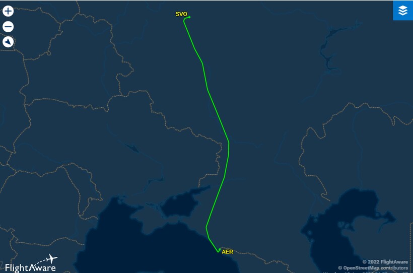 Полет авиакомпании «Россия» от 10.02.2022. Фото: flightaware.com Полет авиакомпании «Россия» от 10.02.2022. Фото: flightaware.com