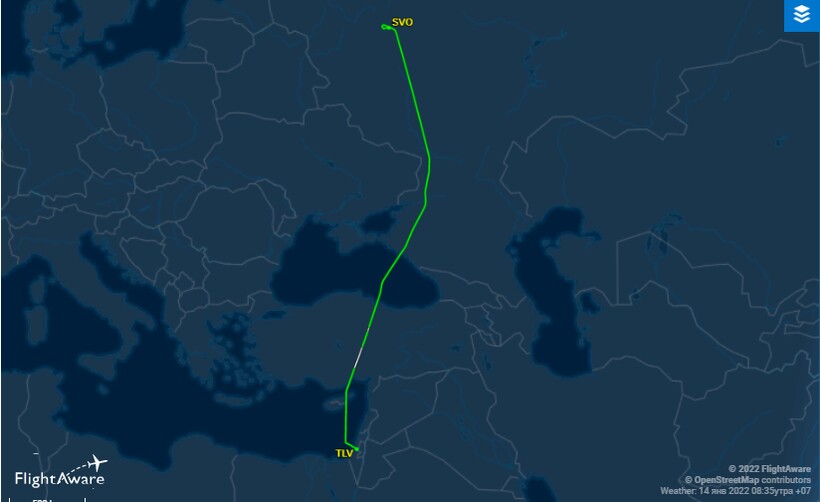 Маршрут от 14.01. Фото: flightaware.com Маршрут от 14.01. Фото: flightaware.com