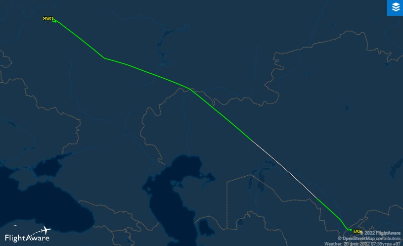 Рейс «Аэрофлота» от 21.02. Фото: flightaware.com Рейс «Аэрофлота» от 21.02. Фото: flightaware.com