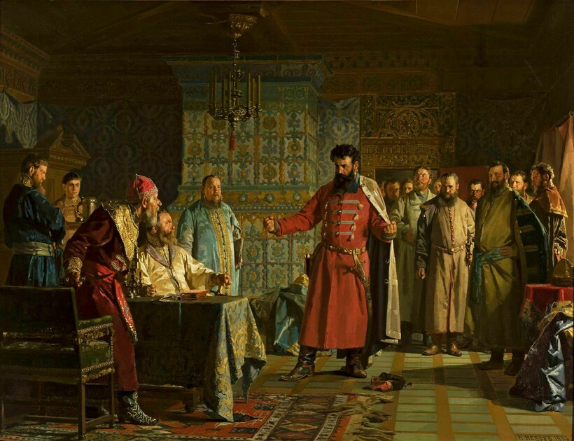«Ссора Захария Ляпунова с царём Василием Шуйским в Кремле». Н. В. Неврев, 1886 год «Ссора Захария Ляпунова с царём Василием Шуйским в Кремле». Н. В. Неврев, 1886 год
