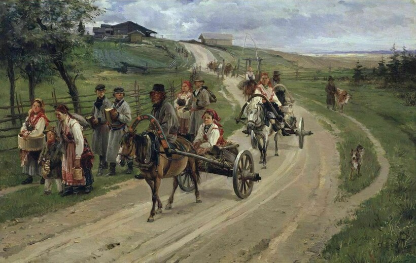 Картина «Возвращение с ярмарки», Илларион Прянишников, 1883 год Картина «Возвращение с ярмарки», Илларион Прянишников, 1883 год