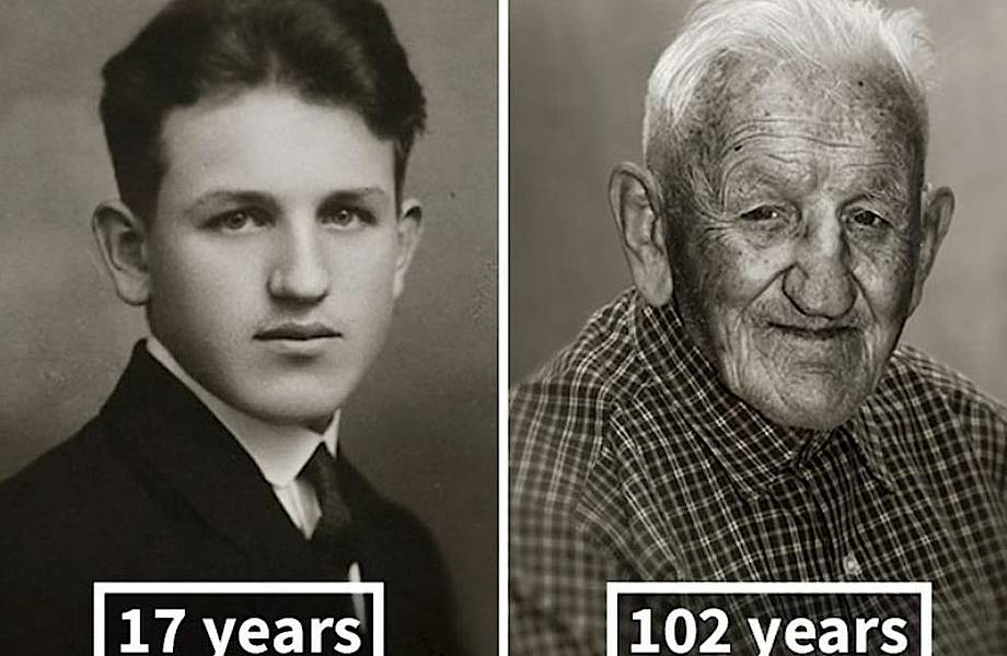 Видео: Как нас меняет возраст — 13 фото людей в молодости и в 100-лет