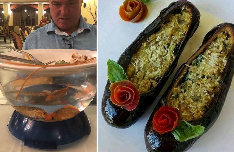 Рыба в аквариуме и мясо на рогах: 15 случаев самой безумной подачи блюд