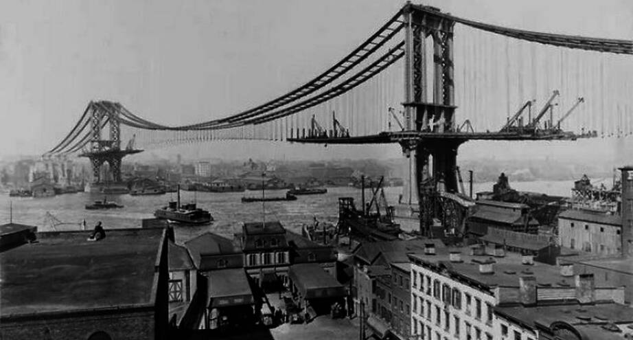 Фото дня: строительство Манхэттенского моста, 1909 год.